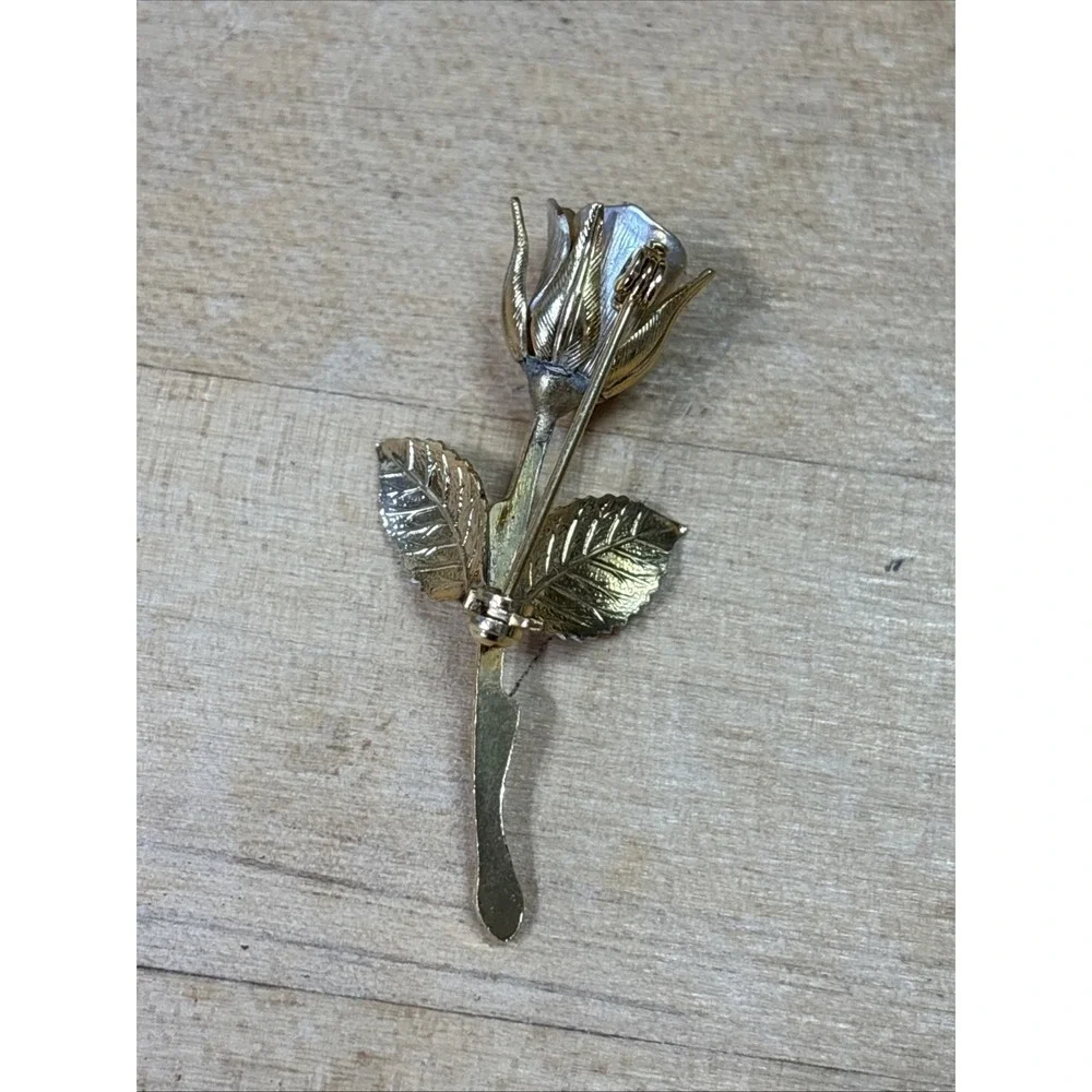 Vintage Giovanni Gold & Silver Plated Rose Brooch Pin w/ Original Box 1960s